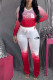 Red Casual Gradual Change Print Patchwork Fold O Neck Long Sleeve Two Pieces