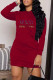 Burgundy Fashion Street Print Patchwork One Step Skirt Dresses