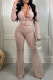 Khaki Sexy Solid Patchwork Turndown Collar Long Sleeve Two Pieces
