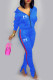 Blue Fashion Casual Geometric Letter Long Sleeve Two Pieces