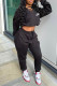 Black Fashion Sportswear Print Patchwork V Neck Long Sleeve Two Pieces