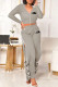 Grey Fashion Casual Letter Flounce Asymmetrical Long Sleeve Two Pieces