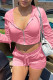 Pink Fashion Casual Solid Patchwork Hooded Collar Long Sleeve Two Pieces