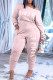 Pink Fashion Casual Letter Print Fold Oblique Collar Regular Jumpsuits