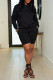 Black Casual Solid Patchwork Hooded Collar Long Sleeve Two Pieces
