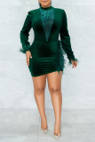 Blue Sexy Solid Tassel Half A Turtleneck Pencil Skirt Dresses