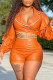 Orange Fashion Sexy Solid Patchwork Turndown Collar Long Sleeve Two Pieces