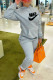 Grey Fashion Street Print Patchwork Hooded Collar Long Sleeve Two Pieces