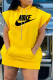 Yellow Fashion Street Print Patchwork Hooded Collar One Step Skirt Dresses