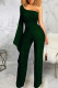 Green Sexy Solid Patchwork Asymmetrical Oblique Collar Straight Jumpsuits