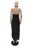 White Fashion Sexy Solid Backless Halter Sleeveless Dress