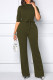 Army Green Casual Solid Patchwork With Belt Half A Turtleneck Straight Jumpsuits