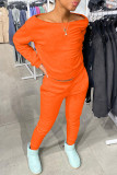 Red Fashion Casual Solid Basic O Neck Long Sleeve Two Pieces