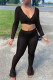 Black Fashion Casual Solid Basic V Neck Long Sleeve Two Pieces