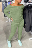 Red Fashion Casual Solid Basic O Neck Long Sleeve Two Pieces