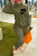 Army Green Fashion Street Print Patchwork Hooded Collar Long Sleeve Two Pieces