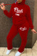 Red Casual Letter Print Patchwork Fold Hooded Collar Long Sleeve Two Pieces