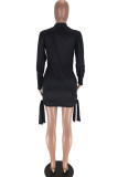 Black Fashion Casual Lips Printed Basic Half A Turtleneck Long Sleeve Dresses