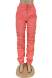 Orange Fashion Casual Solid Patchwork Fold Regular High Waist Trousers