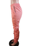 Orange Fashion Casual Solid Patchwork Fold Regular High Waist Trousers