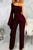 Blue Sexy Solid Patchwork Asymmetrical Oblique Collar Straight Jumpsuits