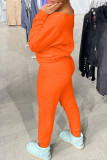 Red Fashion Casual Solid Basic O Neck Long Sleeve Two Pieces
