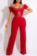 Red Fashion Sexy Print Patchwork Off the Shoulder Jumpsuits