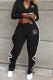 Black Fashion Simplicity Letter Stringy Selvedge Long Sleeve Two Pieces