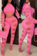 Pink Fashion Casual Solid Ripped Hollowed Out Hooded Collar Long Sleeve Two Pieces