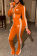 Orange Fashion Simplicity Print Patchwork Long Sleeve Two Pieces