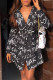 Black Fashion Casual Letter Print Basic Turndown Collar Long Sleeve Dresses