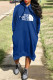 Blue Fashion Casual Letter Patchwork Hooded Collar Straight Dresses