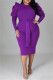 Purple Fashion Casual Solid With Belt O Neck Long Sleeve Plus Size Dresses