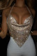 Gold Sexy Solid Patchwork Frenulum Backless Asymmetrical Hot Drill V Neck Tops