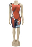 Red Fashion Sexy Print Bandage Spaghetti Strap Sleeveless Dress