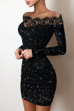 Black Sexy Solid Patchwork Off the Shoulder One Step Skirt Dresses
