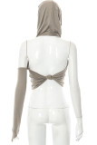 Brown Sexy Solid Patchwork Asymmetrical Hooded Collar Tops