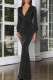Black Fashion Sexy Solid Basic V Neck Long Sleeve Evening Dress