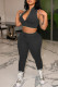 Black Casual Sportswear Solid Vests Pants Zipper Collar Sleeveless Two Pieces
