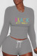 Grey Casual Print Patchwork O Neck Long Sleeve Two Pieces
