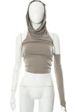 Brown Sexy Solid Patchwork Asymmetrical Hooded Collar Tops