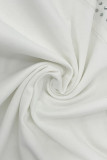 White Sexy Solid Patchwork See-through Hot Drill O Neck Straight Dresses