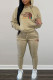 Khaki Fashion Sportswear Print Letter Hooded Collar Long Sleeve Two Pieces