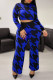 Blue Fashion Casual Print Basic O Neck Long Sleeve Two Pieces