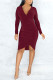 Wine Red Sexy Solid Patchwork V Neck Pencil Skirt Dresses