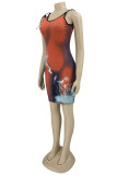 Red Fashion Sexy Print Bandage Spaghetti Strap Sleeveless Dress