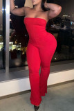 Red Fashion Casual Solid Backless Strapless Skinny Jumpsuits