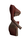 Yellow Gradual Change Print Polka Dot Patchwork See-through O Neck Long Sleeve Two Pieces