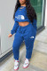 Blue Fashion Casual Print Letter V Neck Long Sleeve Two Pieces