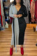 Grey Fashion Casual Solid Patchwork V Neck Long Sleeve Dresses